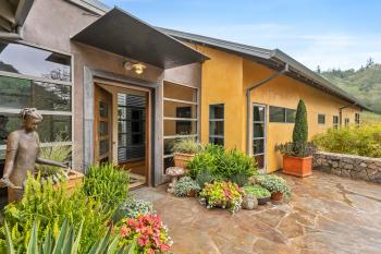 18595 Lomita Avenue Sonoma Front door entry with potted plants and statuary